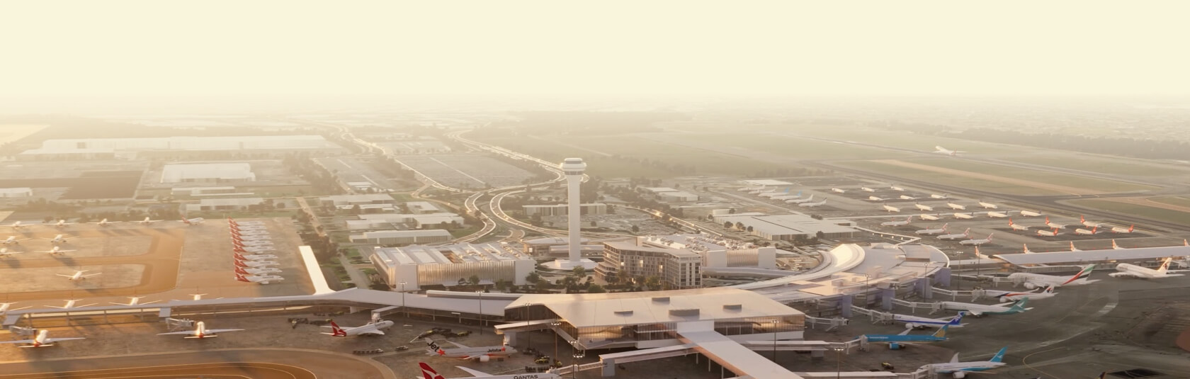 Aerial render of new Perth Airport precinct
